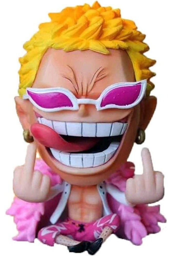 One Piece Donquixote Doflamingo Mini Anime Figure - Cute Chibi Q-Version Doflamingo Action Figurine with Pink Feather Coat for Desk, Car Dashboard, and Home Decor - Image 1