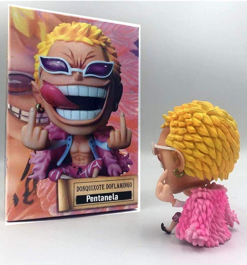 One Piece Donquixote Doflamingo Mini Anime Figure - Cute Chibi Q-Version Doflamingo Action Figurine with Pink Feather Coat for Desk, Car Dashboard, and Home Decor - Image 2
