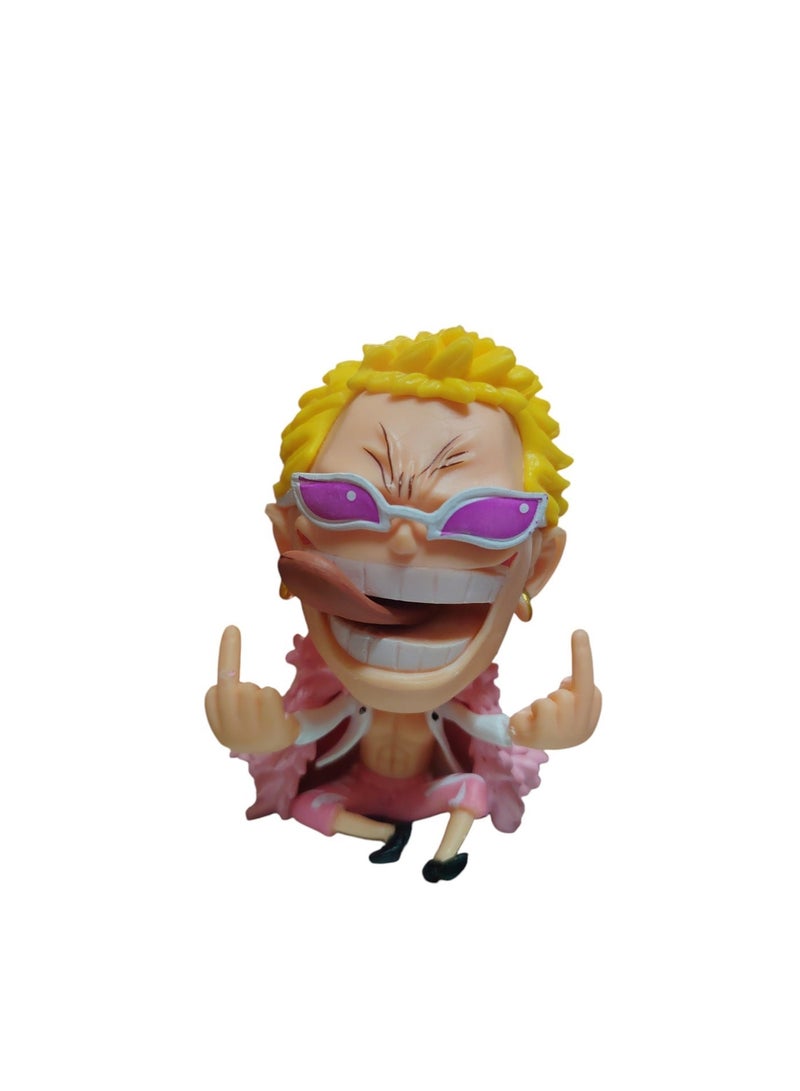 One Piece Donquixote Doflamingo Mini Anime Figure - Cute Chibi Q-Version Doflamingo Action Figurine with Pink Feather Coat for Desk, Car Dashboard, and Home Decor - Image 3