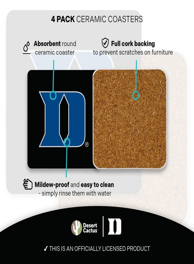 Desert Cactus Duke University Square Ceramic Coasters 4 Pack Blue Devils Absorbent Drink Coasters with Cork Backing (Design B) - Image 3