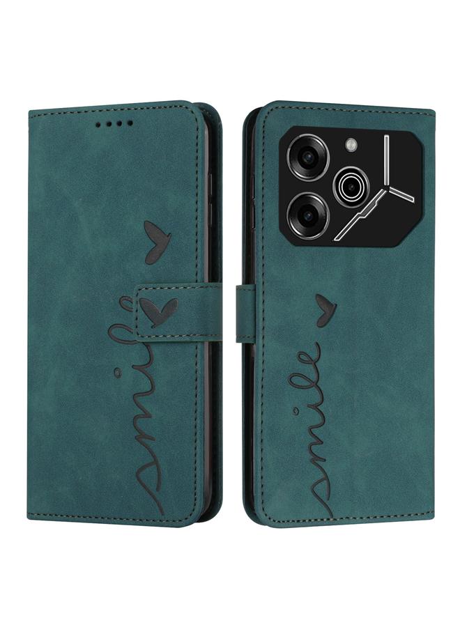 Green Tiger For Tecno Pova 6 Pro Skin Feel Heart Embossed Leather Phone Case with Long Lanyard(Green)