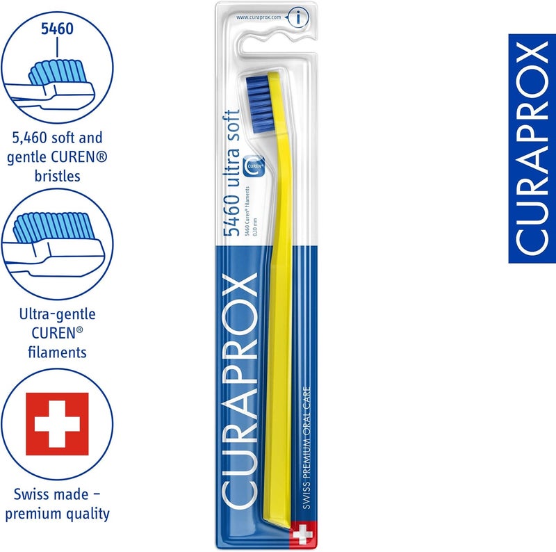 CURAPROX CS 5460 Ultra-Soft Toothbrush – Adult Tooth and Gum Care | Super Soft Curen® Bristles for Gentle Cleaning | Yellow-Blue, Single Pack | Made in Switzerland - Image 1