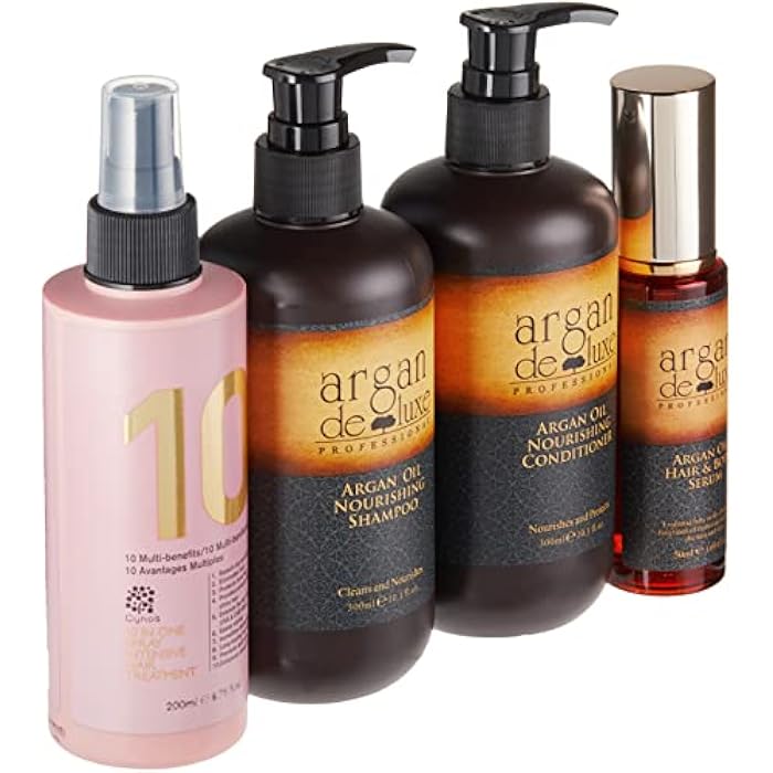argan de luxe مجموعة شامبو وبلسم أركان ديلوكس الاحترافي، رذاذ 10 في 1، سيروم زيت الأركان المغربي - Image 4
