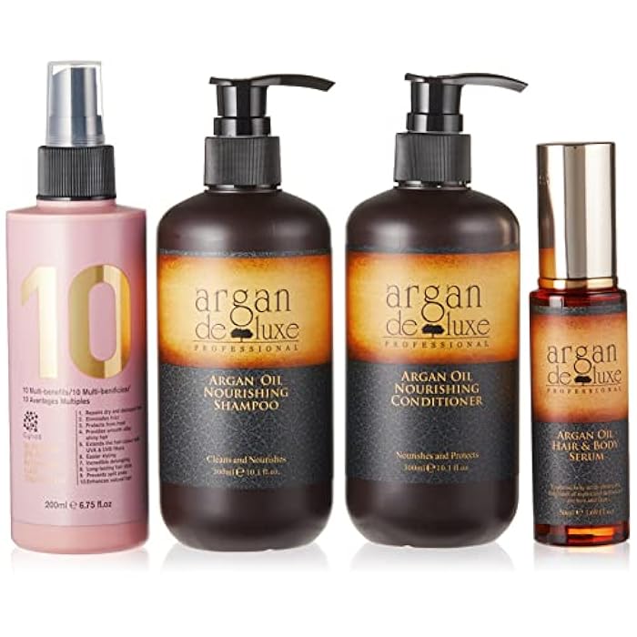 argan de luxe مجموعة شامبو وبلسم أركان ديلوكس الاحترافي، رذاذ 10 في 1، سيروم زيت الأركان المغربي - Image 1