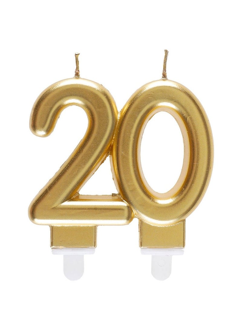 شمعة كعكة ذهبية بمناسبة الذكرى السنوية لعيد الميلاد العشرين، 8 سم