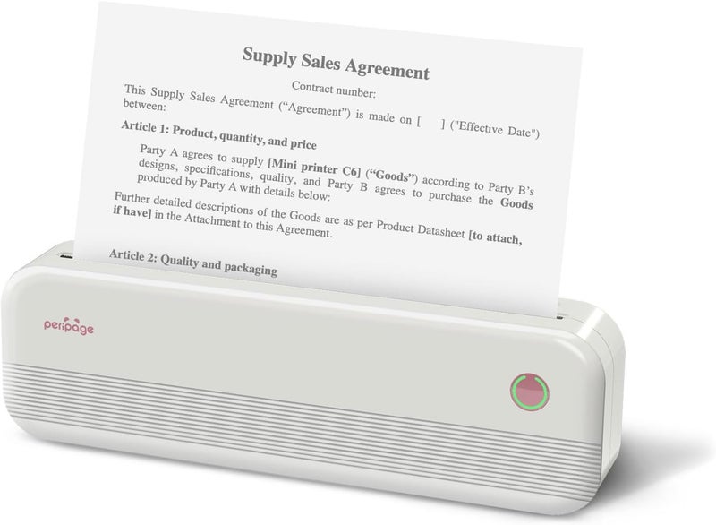 بيري بيدج طابعة حرارية صغيرة أنيقة P40، مقاس 8.26 × 11.69 بوصة، تدعم الجوال والبلوتوث، لا تحتاج إلى حبر، متوافقة مع أندرويد وآي أو إس، للمستندات والوشوم والصور، لون أبيض