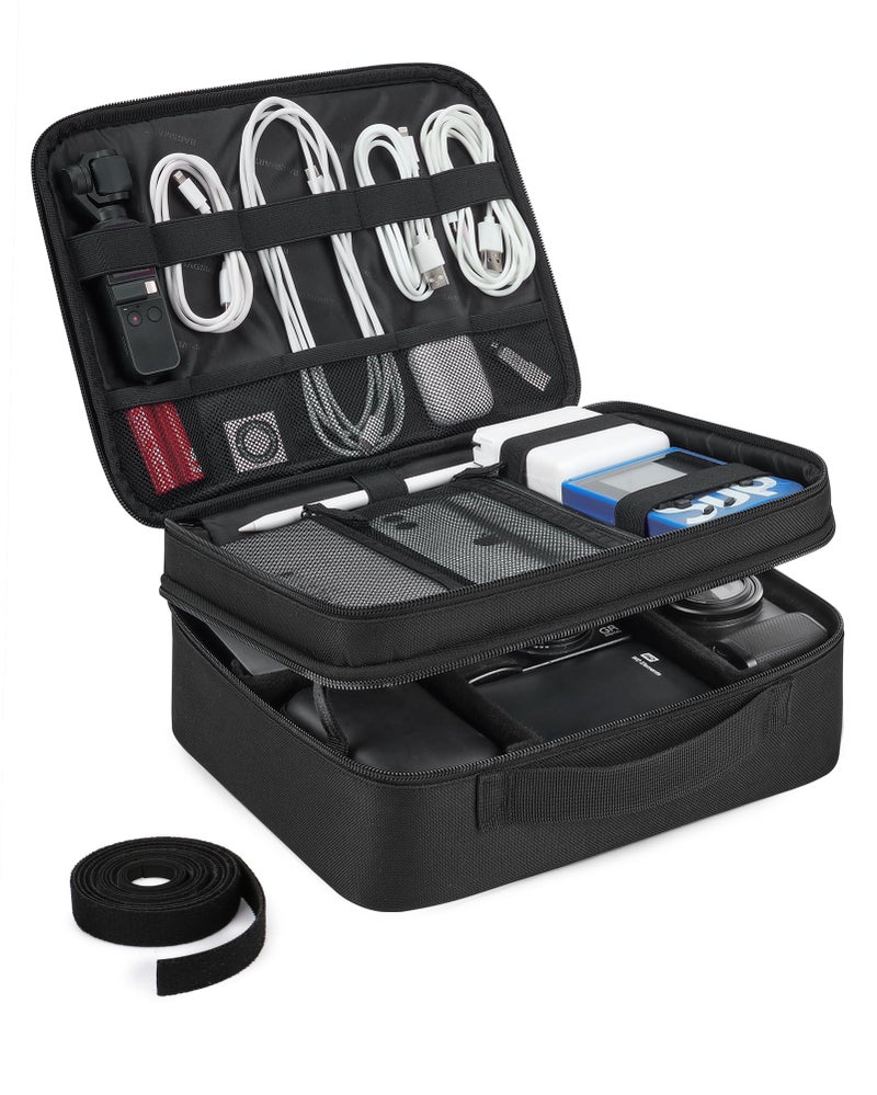 BAGSMART BAGSMART Cable Organizer Bag, Travel Electronics Organizer with Adjustable Divider, Tech Bag Carrying Case, Storage Bag Sturdy Tool Case with Handle for Cellphone Cord Electronics Accessories, Black  - Image 1
