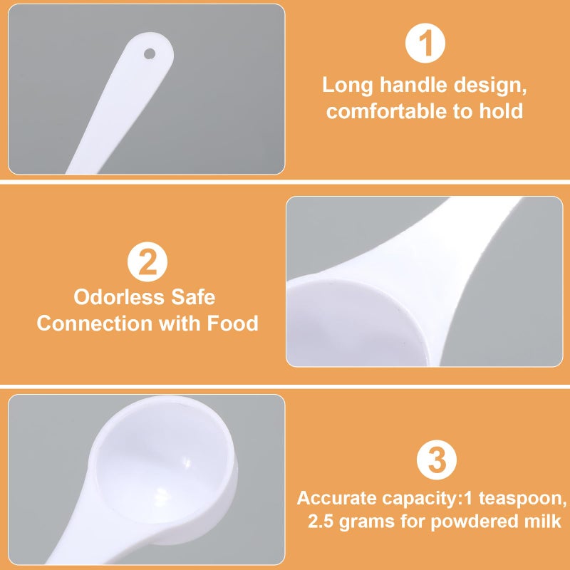 Maxdot 200 Pcs Teaspoon Measuring Spoons Bulk Reusable Plastic Scoop Measuring Spoons Long Handle Plastic Scoop for Cosmetics Coffee Sugar Spices Protein((5 ml / 5 cc/ 1 Tsp) - Image 3
