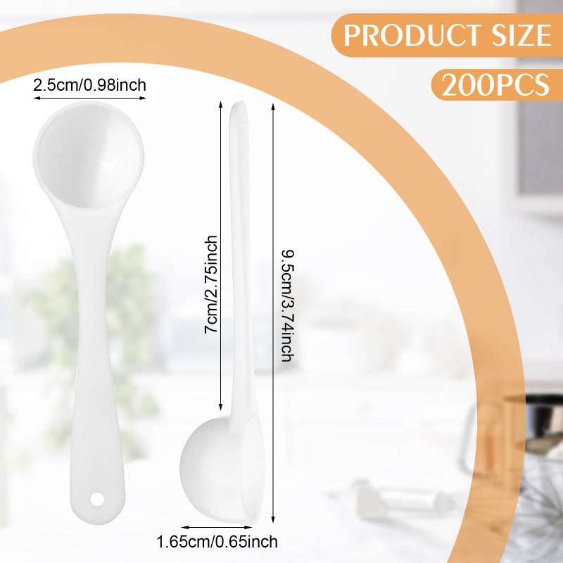Maxdot 200 Pcs Teaspoon Measuring Spoons Bulk Reusable Plastic Scoop Measuring Spoons Long Handle Plastic Scoop for Cosmetics Coffee Sugar Spices Protein((5 ml / 5 cc/ 1 Tsp) - Image 2