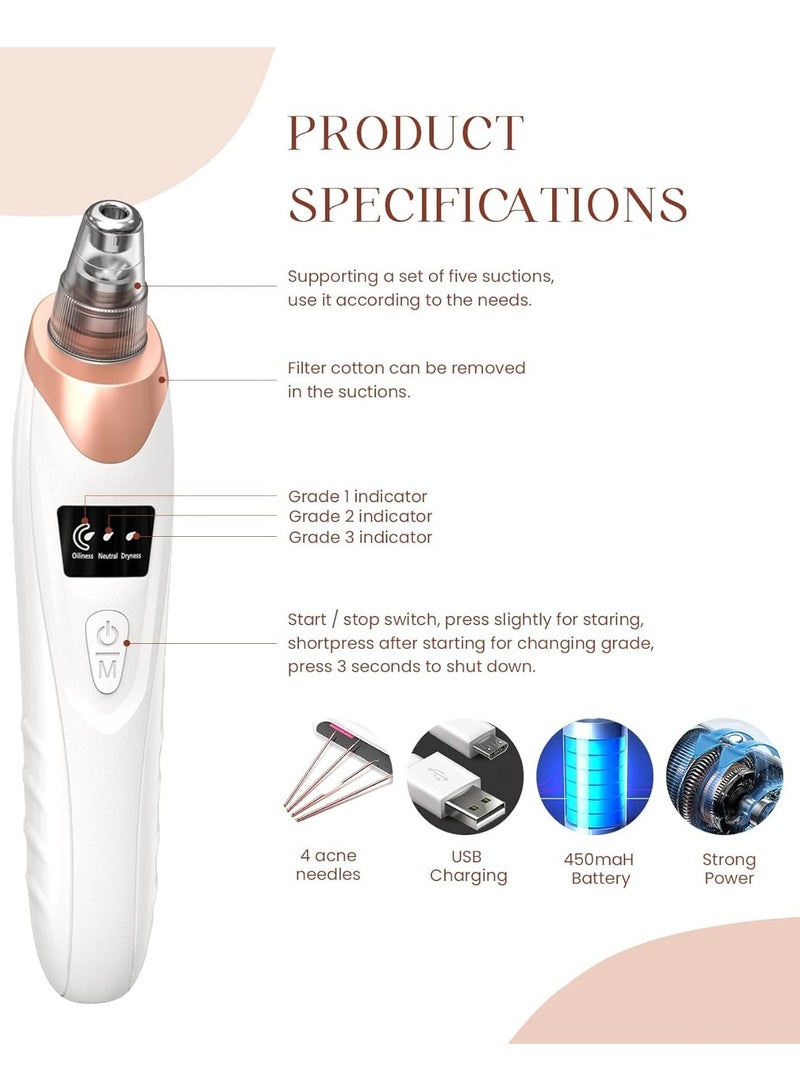 ريبنيو أحدث جهاز لإزالة الرؤوس السوداء جهاز شفط مسام الوجه المطور 5 قوة شفط 5 مجسات، مجموعة شفط الرؤوس السوداء القابلة لإعادة الشحن عبر USB، أداة كهربائية لاستخراج حب الشباب للنساء والرجال - Image 4