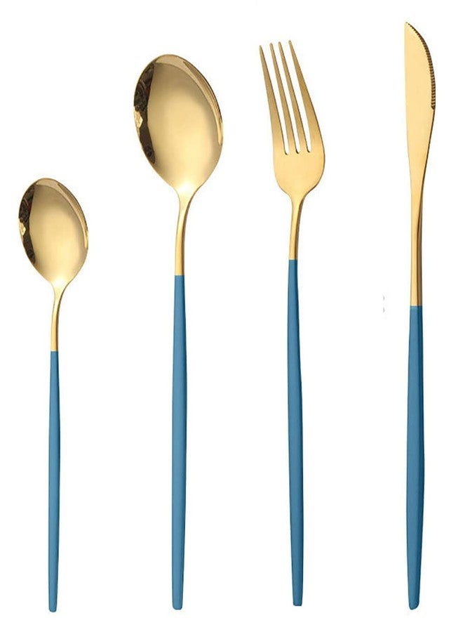 KOOSHLO Set of 4 Stainless Steel Cutlery Set of Spoon,Knife, Spoon, Tea Spoon and Fork,Kitchen Utensil Set Include Spoons and Forks Set, Satin Polished Finished, Dishwasher Safe (Blue) - Image 1