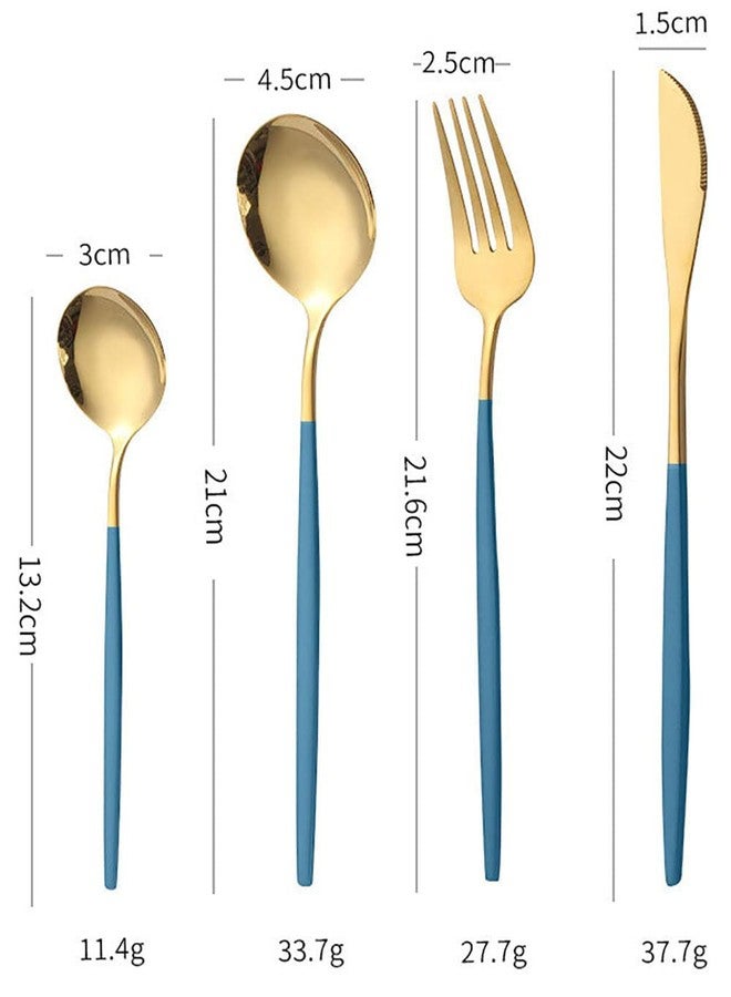KOOSHLO Set of 4 Stainless Steel Cutlery Set of Spoon,Knife, Spoon, Tea Spoon and Fork,Kitchen Utensil Set Include Spoons and Forks Set, Satin Polished Finished, Dishwasher Safe (Blue) - Image 2