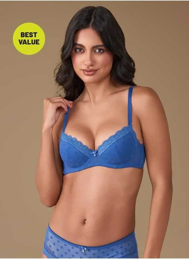 FAV Mesh Detail Bra with Bow Detail and Adjustable Straps