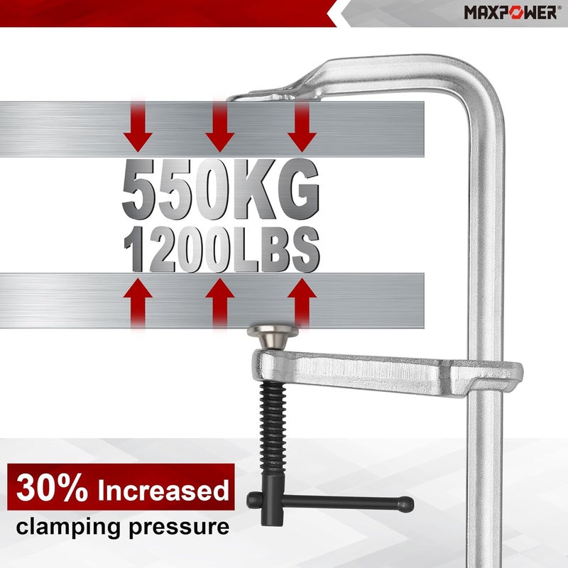 Max Power 18 inch F Clamp, 4-3/4 inch Throat depth, Max Jaw Opening 18-inch Heavy Duty Clamps for Welding, Pack of 2 - Image 4