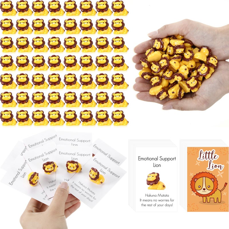 Threehoney 50 Sets Mini Lion Gifts Bulk Lion Resin Figurines with Inspirational Pocket Card Appreciation Gifts for Back to School Team Staff Friend Birthday Party - Image 2