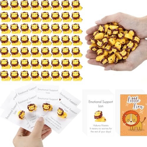 Threehoney 50 Sets Mini Lion Gifts Bulk Lion Resin Figurines with Inspirational Pocket Card Appreciation Gifts for Back to School Team Staff Friend Birthday Party - Image 1
