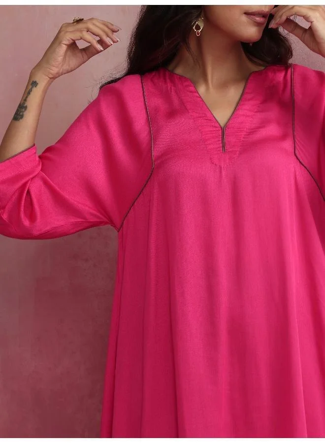 trueBrowns Pink Modal Kimono Kurta Set