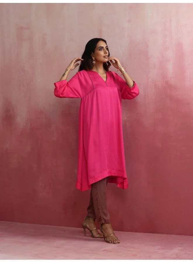 trueBrowns Pink Modal Kimono Kurta Set