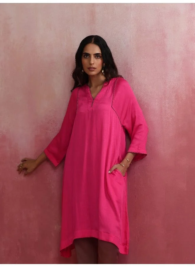 trueBrowns Pink Modal Kimono Kurta Set