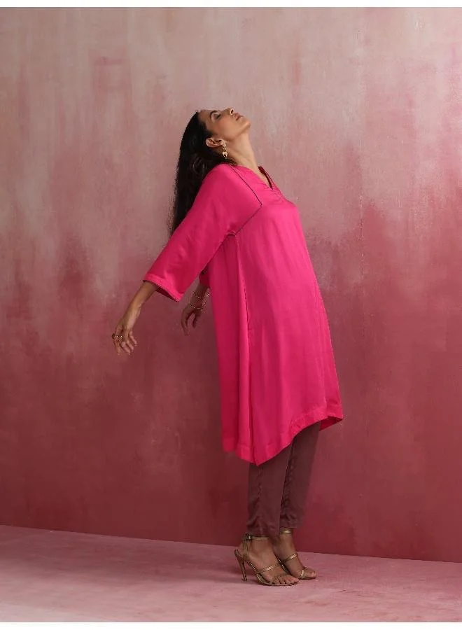 trueBrowns Pink Modal Kimono Kurta Set