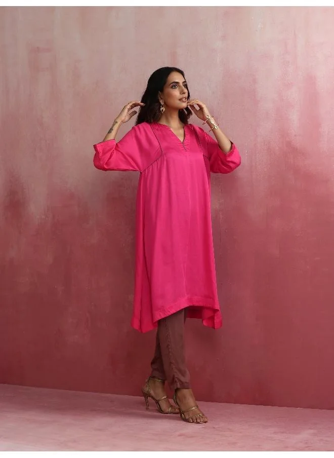 ترو برونز trueBrowns Pink Modal Kimono Kurta Set