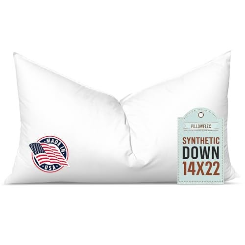 Pillowflex Synthetic Down Pillow Insert - 14x22 Down Alternative Pillow, Ultra Soft, Small Rectangle, Lumbar, Travel, Neck, Sleeping Pillow - 1 Decorative Pillow Form - Image 1