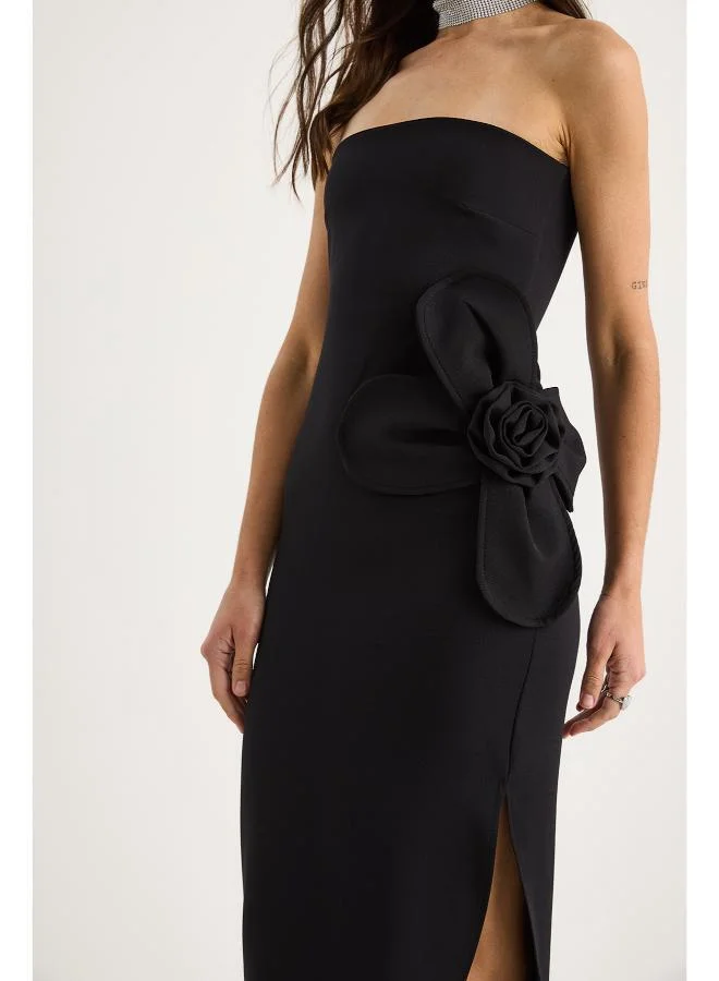 Ginger  Bandeau Bodycon Dress with 3D Flower for Women | Best Price UAE