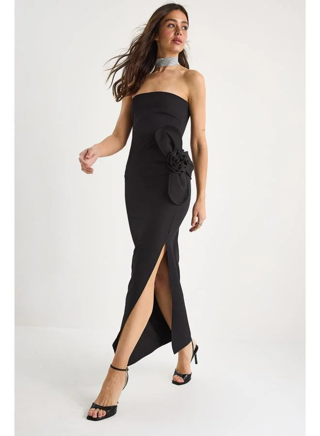 Ginger  Bandeau Bodycon Dress with 3D Flower for Women | Best Price UAE