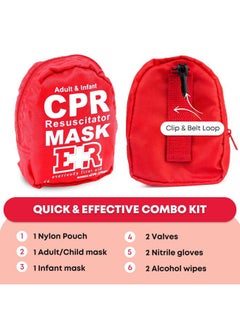 Ever Ready First Aid Adult and Infant CPR Mask Combo Kit with 2 Valves with Pair of Vinyl Gloves & 2 Alcohol Prep Pads - Red  - Image 3