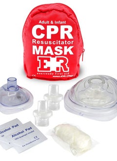 Ever Ready First Aid Adult and Infant CPR Mask Combo Kit with 2 Valves with Pair of Vinyl Gloves & 2 Alcohol Prep Pads - Red  - Image 1