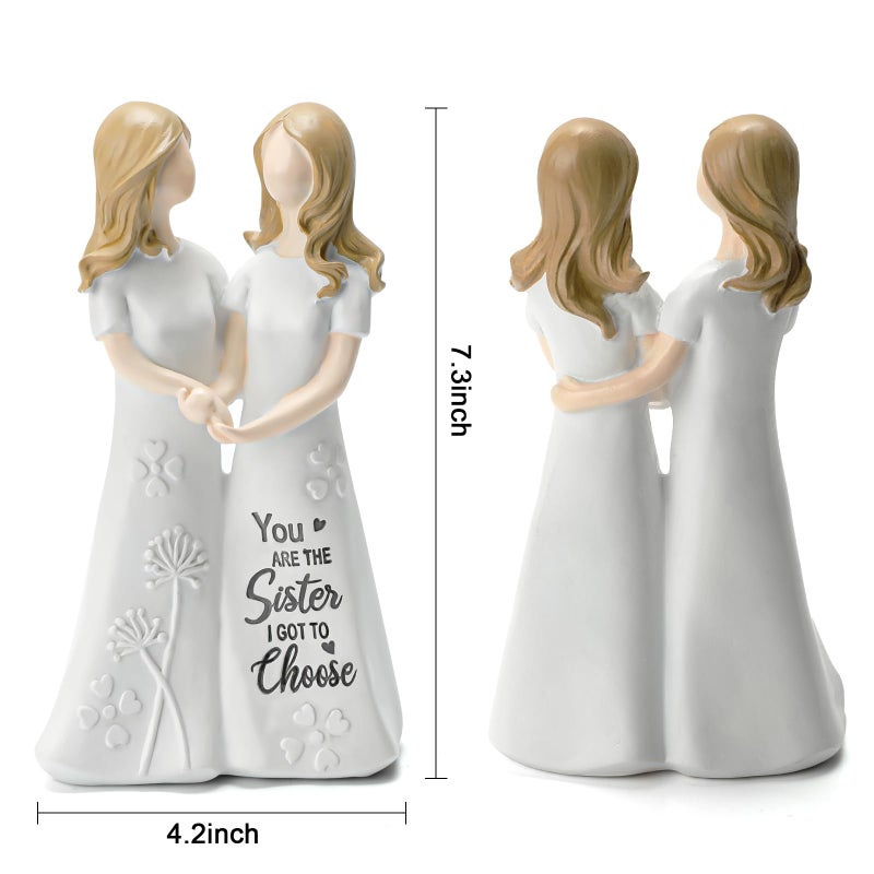 INLOMEM Friendship Gifts for Best Friends Women - Resin Sister Figurines Best Friend Sister Birthday Gift Ideas Unique Gifts for Sisters from Sister - Hand-Painted Figure (White) - Image 5