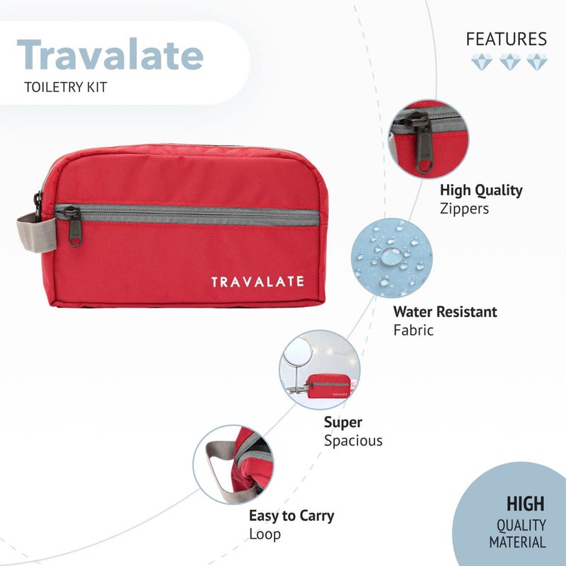 TRAVALATE Polyester Toiletry Travel Bags Makeup Shaving Kit Pouch for Men & Women, Single Part Multipurpose kit Bag for Toiletrys - Red & Grey - Image 3