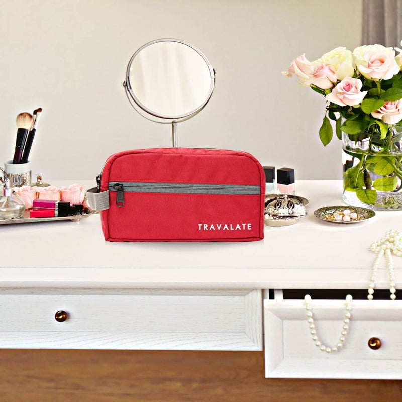 TRAVALATE Polyester Toiletry Travel Bags Makeup Shaving Kit Pouch for Men & Women, Single Part Multipurpose kit Bag for Toiletrys - Red & Grey - Image 5