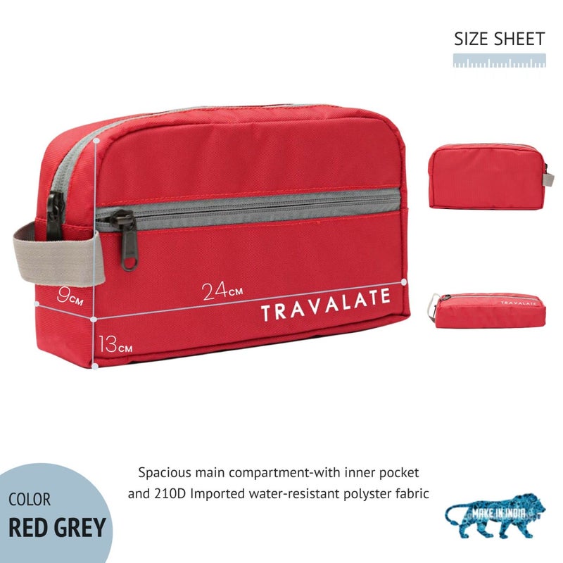TRAVALATE Polyester Toiletry Travel Bags Makeup Shaving Kit Pouch for Men & Women, Single Part Multipurpose kit Bag for Toiletrys - Red & Grey - Image 2