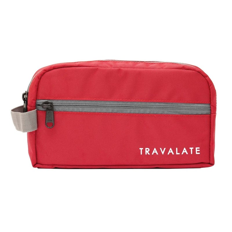 TRAVALATE Polyester Toiletry Travel Bags Makeup Shaving Kit Pouch for Men & Women, Single Part Multipurpose kit Bag for Toiletrys - Red & Grey - Image 1