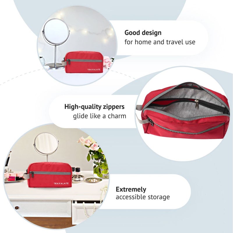 TRAVALATE Polyester Toiletry Travel Bags Makeup Shaving Kit Pouch for Men & Women, Single Part Multipurpose kit Bag for Toiletrys - Red & Grey - Image 4