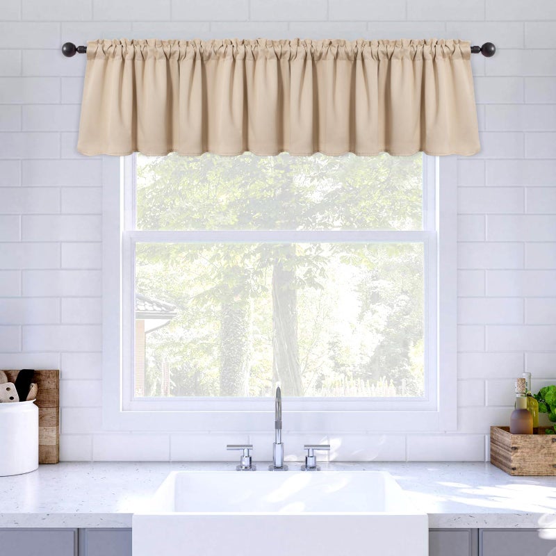 MIULEE MIULEE Blackout Valance Rod Pocket Thermal Insulated Window Treatment Tiers Solid Short Curtain for Small Window Bedroom 52 x 18 Inches 1 Panel Beige 