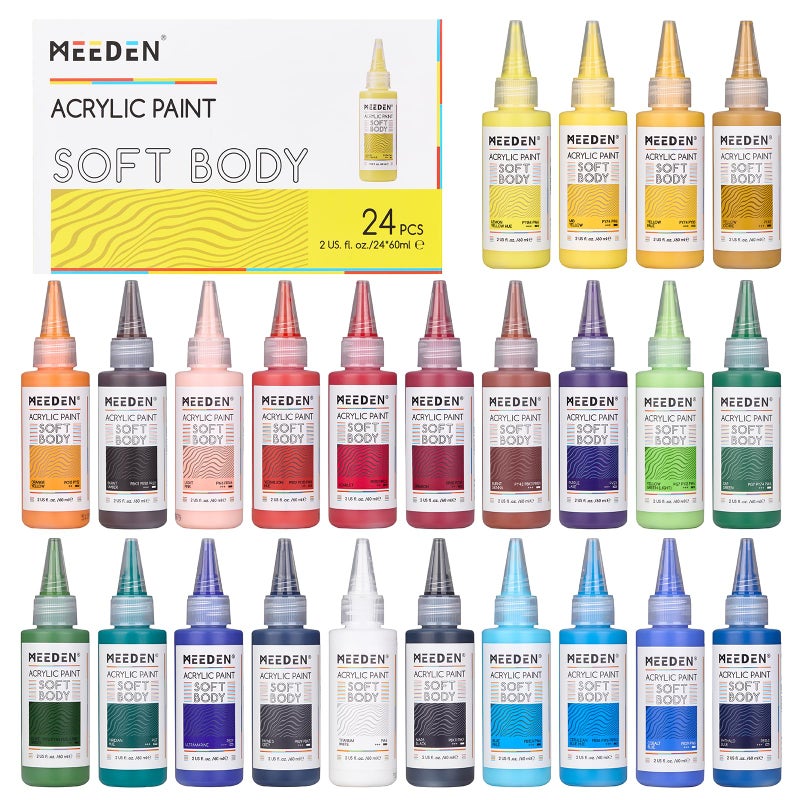 MEEDEN Soft Body Acrylic Paints Set Matte Finish 24 Colors x 60ml2oz Fluid Acrylic Paints for Art Painting on Canvas Wood Glass for Students Adults Artists - Image 2