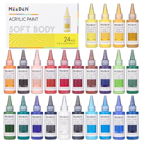MEEDEN Soft Body Acrylic Paints Set Matte Finish 24 Colors x 60ml2oz Fluid Acrylic Paints for Art Painting on Canvas Wood Glass for Students Adults Artists - Image 1