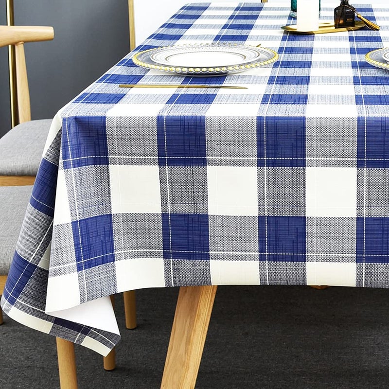 TruDelve Plastic Tablecloths for Rectangle Tables Blue Checkered Vinyl Tablecloth Waterproof Wipeable Oilcloth Table Cloth for Outdoor Picnic Table Cover 54 x 72 Blue