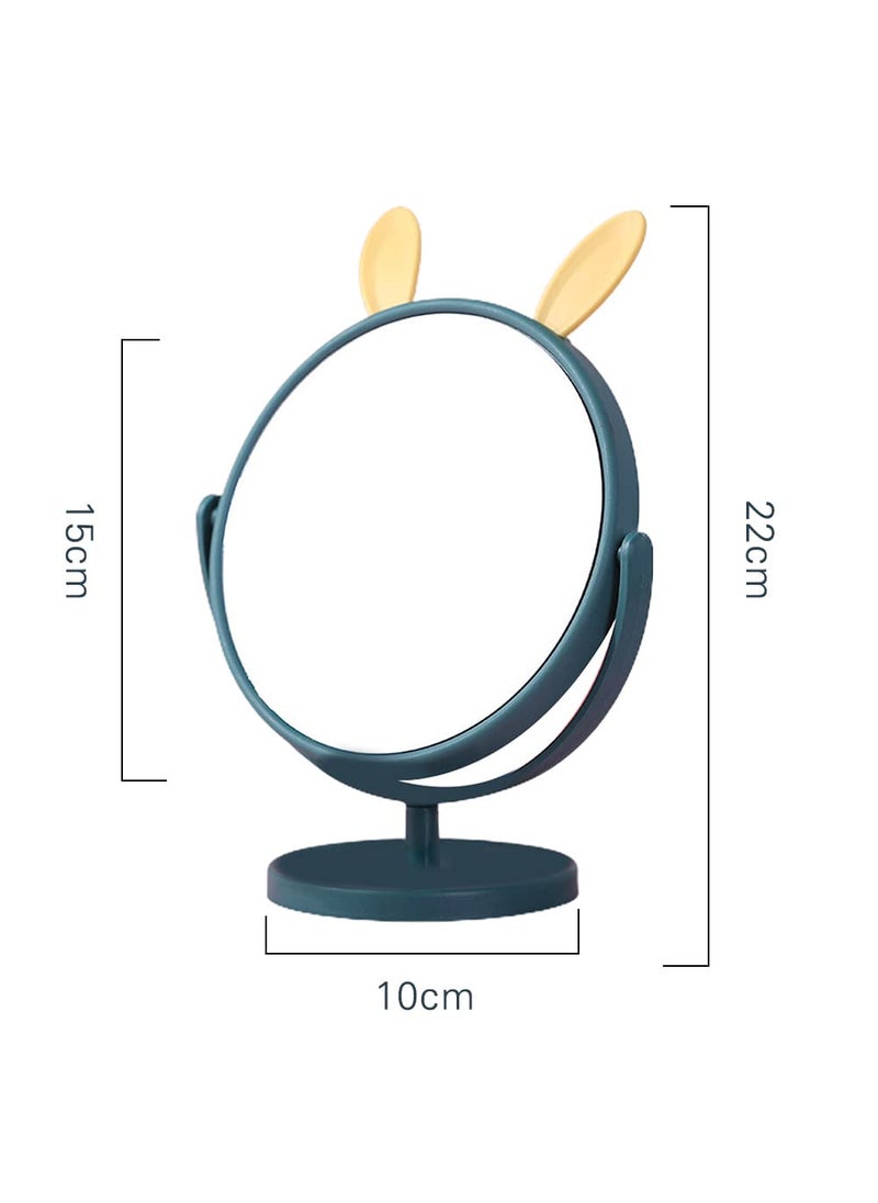 SIYANSHU - SIYANSHU Desktop Round Cosmetic Cute Ear Shape 360 Degrees Rotation Hand Makeup Mirror with Stand HD Makeup Mirror Tabletop Mounting Magnifying Portable Folding Travel for Office DeskVanityBedroomCamping HomeRabbit Ears Green1 Piece - Image 1