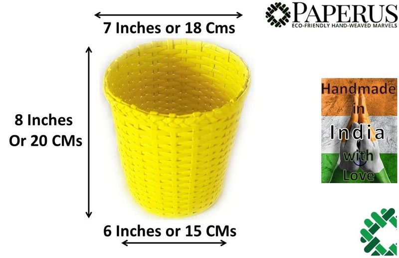 Sonas Creation Paperus, Small Size 8 Inch TALL, 5 Liter, Yellow, Open Top Waste Basket, Dustbin, Trashcan, Paper Bin, Vaastu, Eco-friendly, Handmade, of Paper Ropes - Image 2