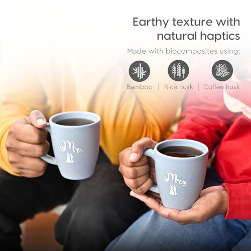 Eha Earth-Friendly Mr & Mrs Classic Coffee Mugs for Couple with Jewellery Box | Made with Rice Husk| Best Wedding Gift | Gifts for Couple| Set of 2 | 300 ml | Coffee Mug |Azure - Image 5