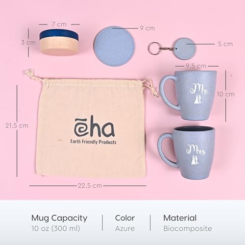Eha Earth-Friendly Mr & Mrs Classic Coffee Mugs for Couple with Jewellery Box | Made with Rice Husk| Best Wedding Gift | Gifts for Couple| Set of 2 | 300 ml | Coffee Mug |Azure - Image 3