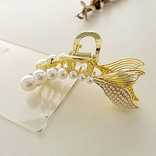 NGEL Pearl Fish Tail Long Claw Clips, Hair Catch Barrettes, Large Hair Clips For Thick Hair, Women's Hair Accessories(Pack Of 1), White - Image 4