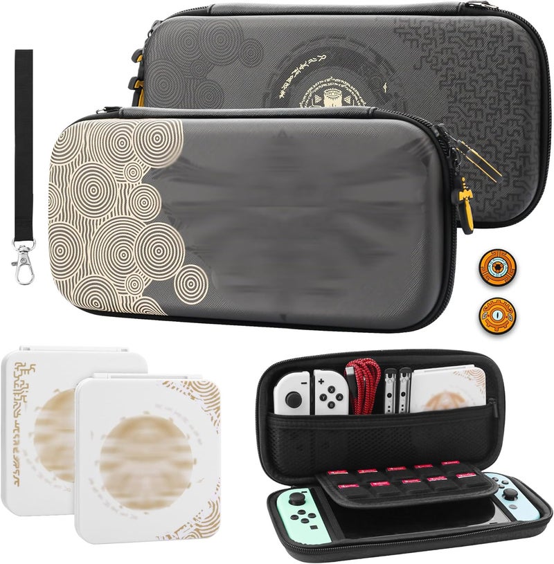 GLDRAM Theme for Zelda Travel Carrying Case for Nintendo Switch & Switch OLED Model, Portable Accessories Kit with Switch OLED Protector Case, 12 Slots Game Card Case, 2 Thumb Grips and Wrist Strap - Image 1