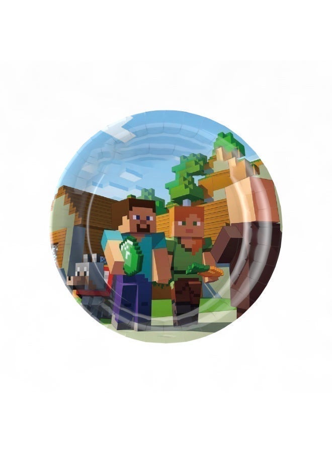 MINE-CRAFT PARTY DECORATION 212-Piece MINE-CRAFT Themed Birthday Party decoration set Kit for 24 Guests - Includes Banner, Big and dessert Plates, Napkins, Cups & Tableware Set (knife, spoon, fork, straw), decorative table cover for Kids - Image 2