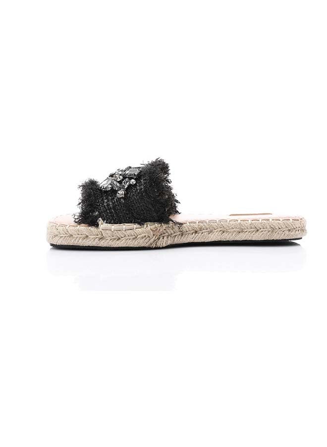 DejaVu Crystal Fringe Espadrille Slide - Black - Image 3