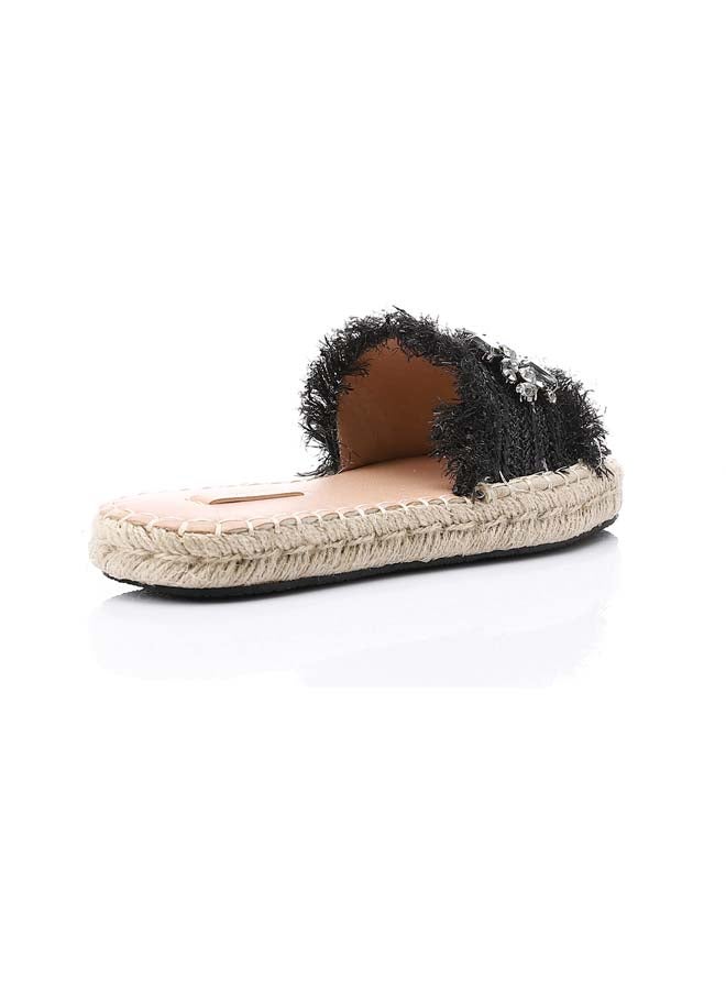 DejaVu Crystal Fringe Espadrille Slide - Black - Image 2