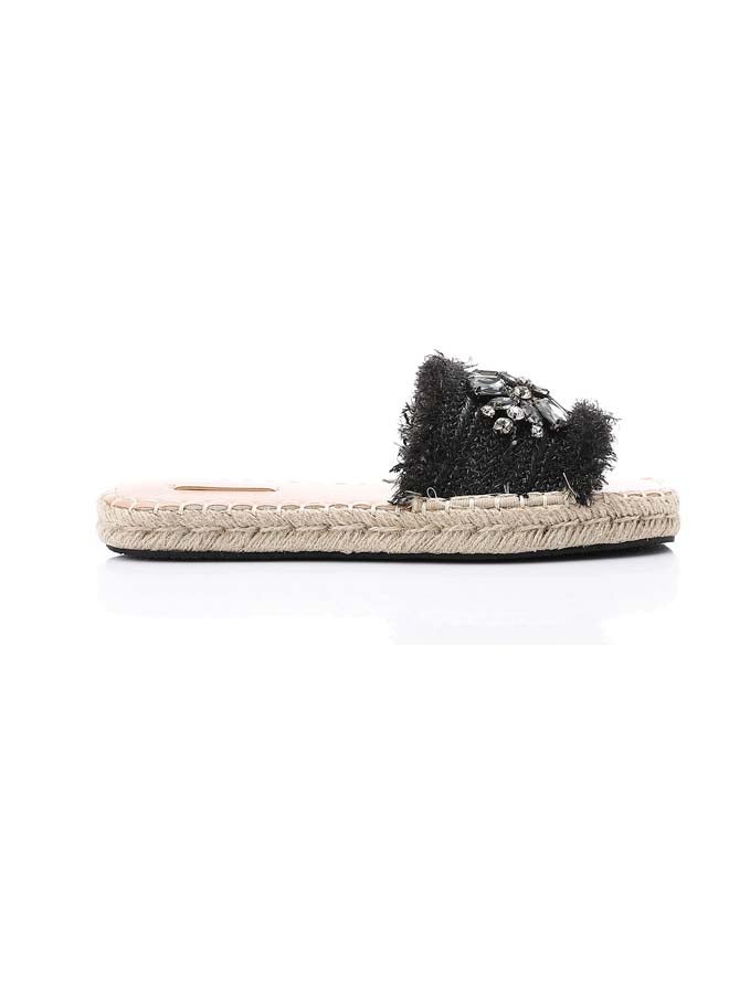 DejaVu Crystal Fringe Espadrille Slide - Black - Image 1